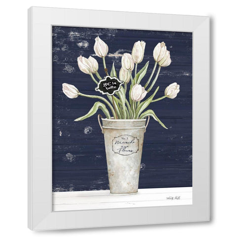 Tulips on Navy I    White Modern Wood Framed Art Print by Jacobs, Cindy