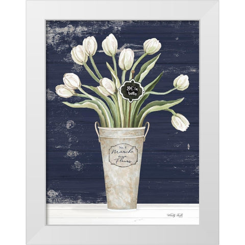 Tulips on Navy II    White Modern Wood Framed Art Print by Jacobs, Cindy