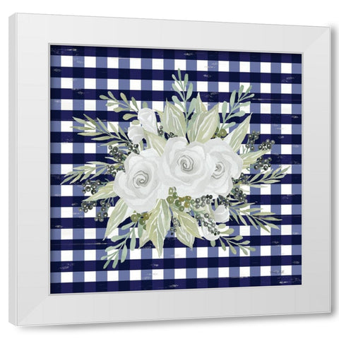 Navy Floral II    White Modern Wood Framed Art Print by Jacobs, Cindy