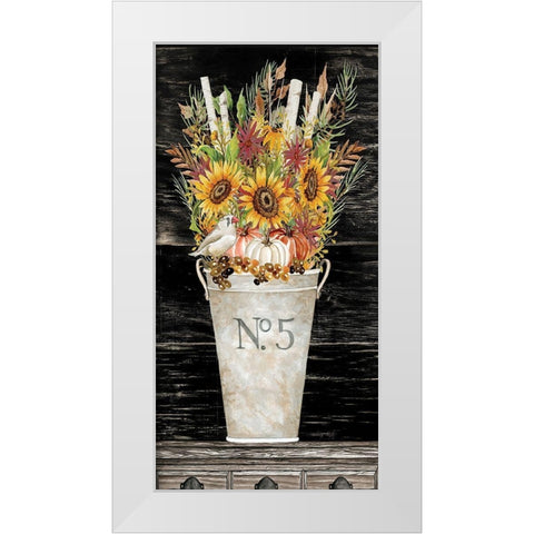 No. 5 Fall Flowers and Birch 1    White Modern Wood Framed Art Print by Jacobs, Cindy