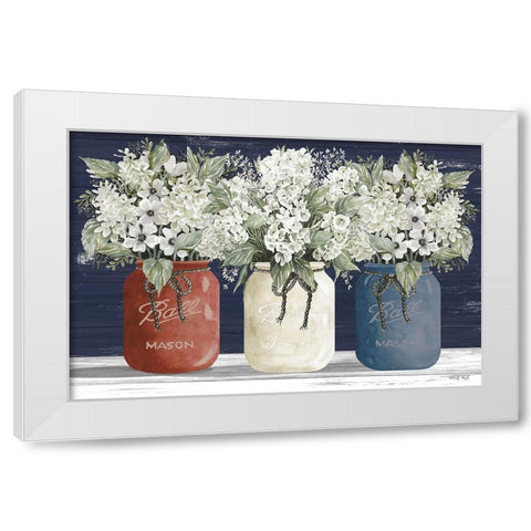 Red, White and Blue Jar Trio White Modern Wood Framed Art Print by Jacobs, Cindy
