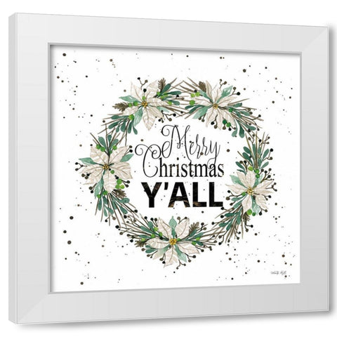 Merry Christmas Yall Wreath  White Modern Wood Framed Art Print by Jacobs, Cindy