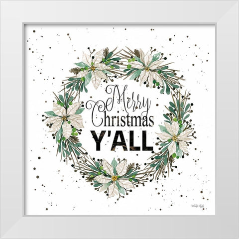 Merry Christmas Yall Wreath  White Modern Wood Framed Art Print by Jacobs, Cindy