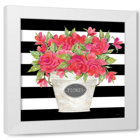 Fuchsia Flores Stripes White Modern Wood Framed Art Print by Jacobs, Cindy