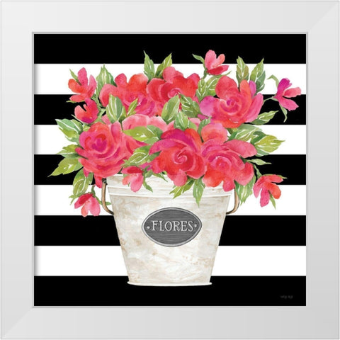Fuchsia Flores Stripes White Modern Wood Framed Art Print by Jacobs, Cindy
