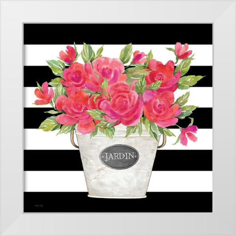 Fuchsia Jardin Stripes White Modern Wood Framed Art Print by Jacobs, Cindy