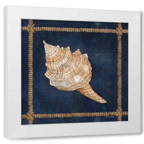 Seashell on Navy IV White Modern Wood Framed Art Print by Jacobs, Cindy