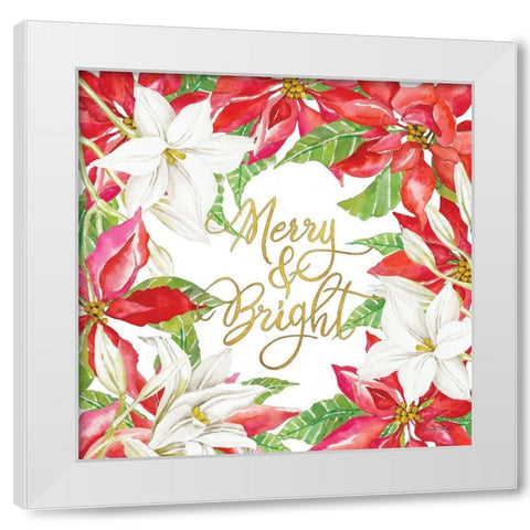 Merry And Bright Poinsettias White Modern Wood Framed Art Print by Jacobs, Cindy