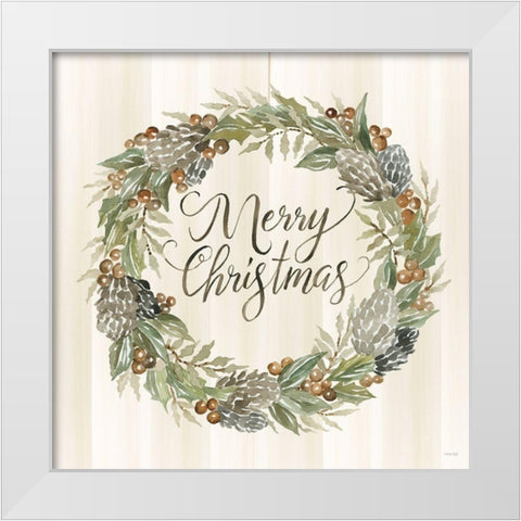 Sage Merry Christmas Wreath White Modern Wood Framed Art Print by Jacobs, Cindy