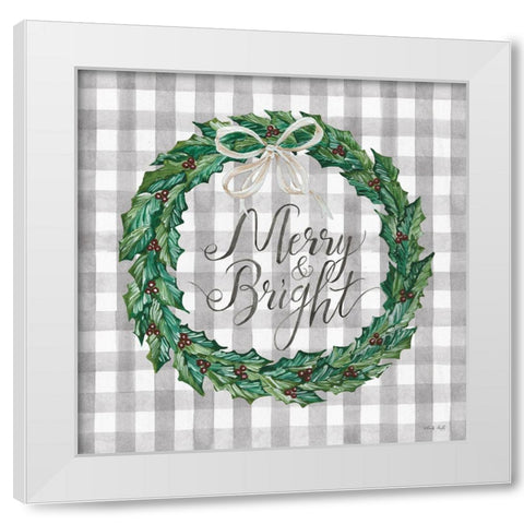Merry and Bright Wreath White Modern Wood Framed Art Print by Jacobs, Cindy