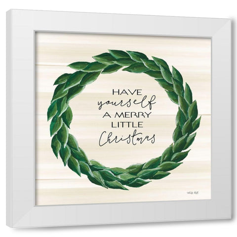 Merry Little Christmas Wreath White Modern Wood Framed Art Print by Jacobs, Cindy