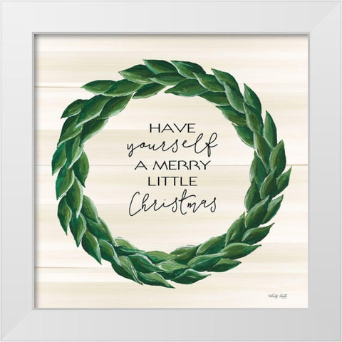 Merry Little Christmas Wreath White Modern Wood Framed Art Print by Jacobs, Cindy