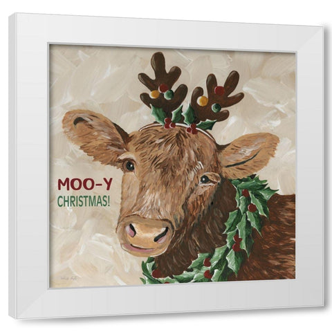 Moo-y Christmas White Modern Wood Framed Art Print by Jacobs, Cindy
