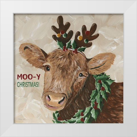 Moo-y Christmas White Modern Wood Framed Art Print by Jacobs, Cindy