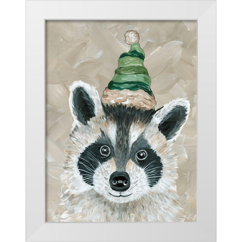 Christmas Raccoon White Modern Wood Framed Art Print by Jacobs, Cindy