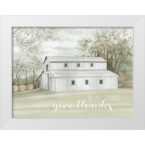 In All Things Give Thanks White Modern Wood Framed Art Print by Jacobs, Cindy