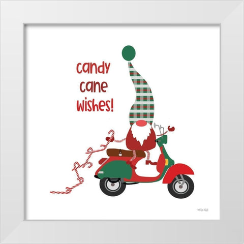 Candy Cane Wishes Gnome White Modern Wood Framed Art Print by Jacobs, Cindy