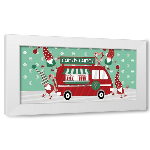 Gnome Candy Cane Truck White Modern Wood Framed Art Print by Jacobs, Cindy