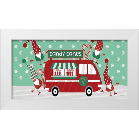 Gnome Candy Cane Truck White Modern Wood Framed Art Print by Jacobs, Cindy