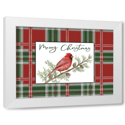 Merry Christmas Cardinal White Modern Wood Framed Art Print by Jacobs, Cindy