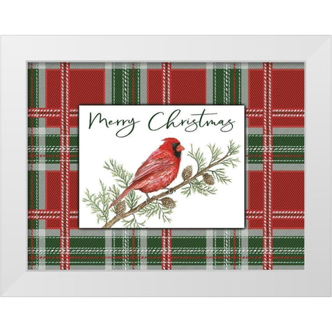 Merry Christmas Cardinal White Modern Wood Framed Art Print by Jacobs, Cindy