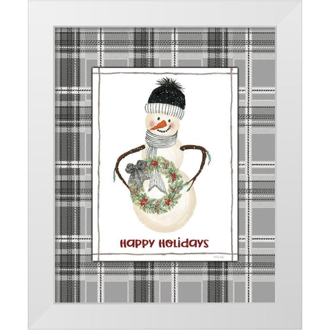 Happy Holidays Snowman White Modern Wood Framed Art Print by Jacobs, Cindy
