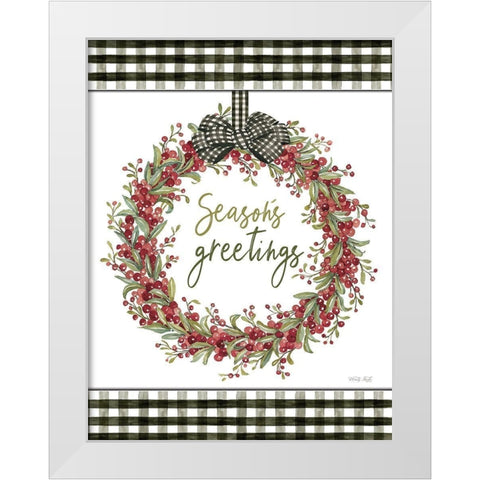 Seasons Greetings Wreath White Modern Wood Framed Art Print by Jacobs, Cindy