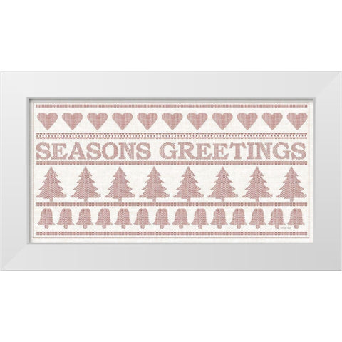 Seasons Greetings Stitchery   White Modern Wood Framed Art Print by Jacobs, Cindy