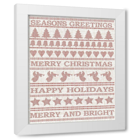 Holiday Sentiments Stitchery I  White Modern Wood Framed Art Print by Jacobs, Cindy