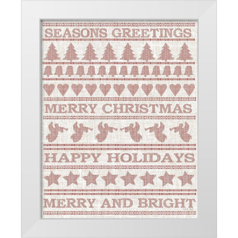 Holiday Sentiments Stitchery I  White Modern Wood Framed Art Print by Jacobs, Cindy