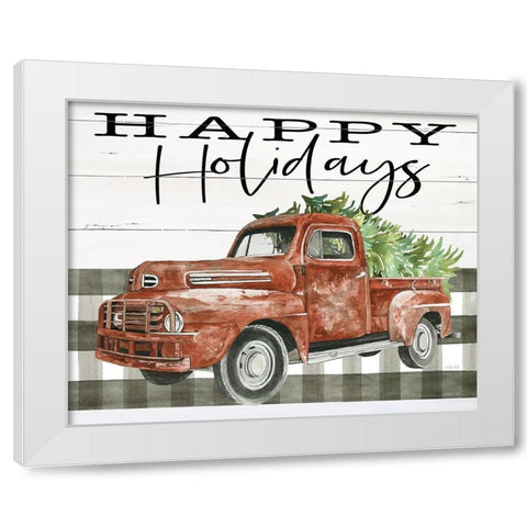 Happy Holidays Truck White Modern Wood Framed Art Print by Jacobs, Cindy