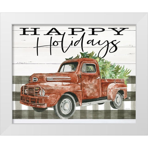 Happy Holidays Truck White Modern Wood Framed Art Print by Jacobs, Cindy