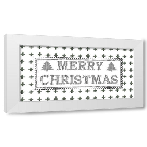Merry Christmas Stitchery  White Modern Wood Framed Art Print by Jacobs, Cindy
