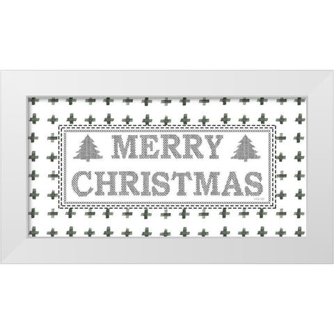Merry Christmas Stitchery  White Modern Wood Framed Art Print by Jacobs, Cindy