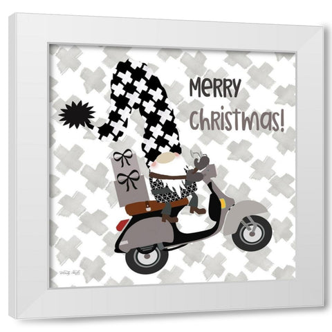 Gnome Gift Delivery   White Modern Wood Framed Art Print by Jacobs, Cindy