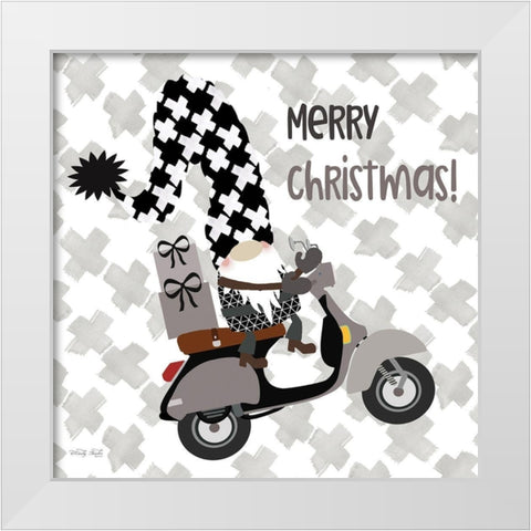 Gnome Gift Delivery   White Modern Wood Framed Art Print by Jacobs, Cindy