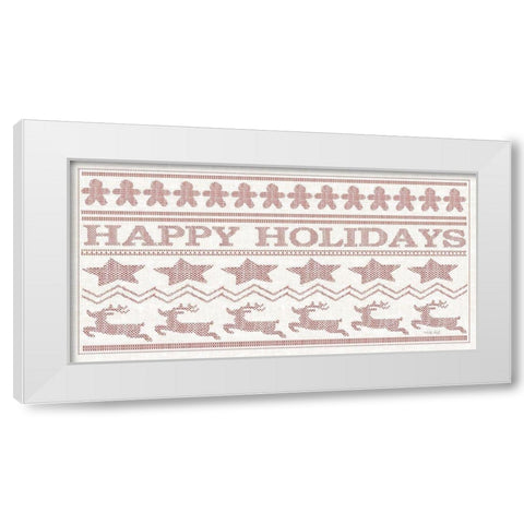 Happy Holidays Stitchery White Modern Wood Framed Art Print by Jacobs, Cindy