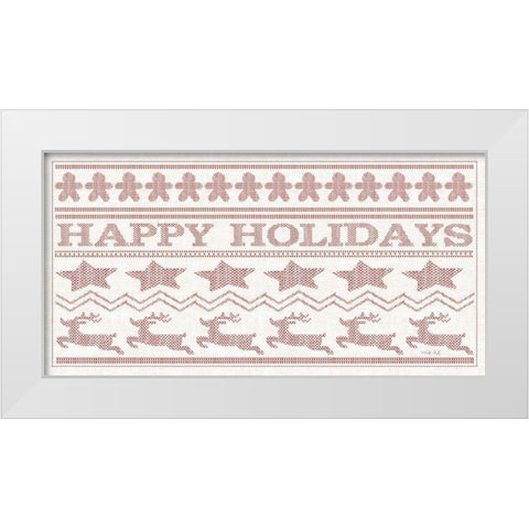 Happy Holidays Stitchery White Modern Wood Framed Art Print by Jacobs, Cindy