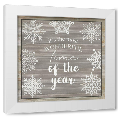 Wonderful Time of the Year Snowflakes White Modern Wood Framed Art Print by Jacobs, Cindy