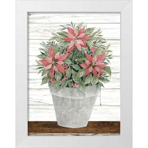 Pot of Poinsettias White Modern Wood Framed Art Print by Jacobs, Cindy