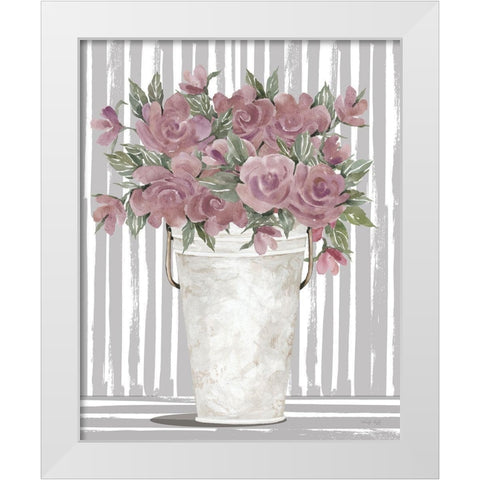 Pink Posies I White Modern Wood Framed Art Print by Jacobs, Cindy