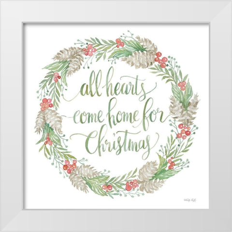 Come Home for Christmas Wreath White Modern Wood Framed Art Print by Jacobs, Cindy