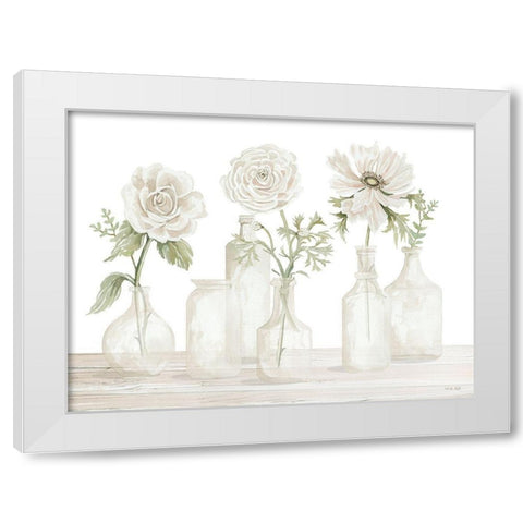Bottles and Flowers I White Modern Wood Framed Art Print by Jacobs, Cindy
