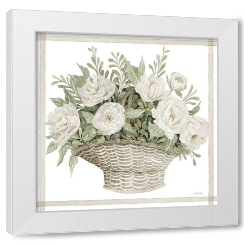 Basket of Peonies White Modern Wood Framed Art Print by Jacobs, Cindy