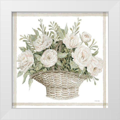 Basket of Peonies White Modern Wood Framed Art Print by Jacobs, Cindy