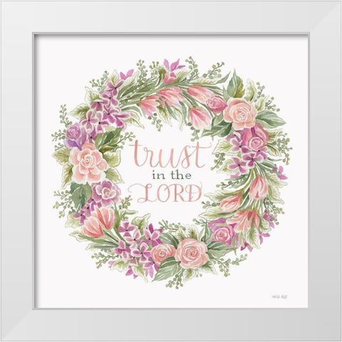 Trust in the Lord Floral Wreath White Modern Wood Framed Art Print by Jacobs, Cindy
