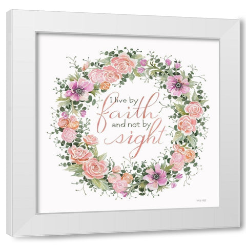 Live by Faith Floral Wreath White Modern Wood Framed Art Print by Jacobs, Cindy
