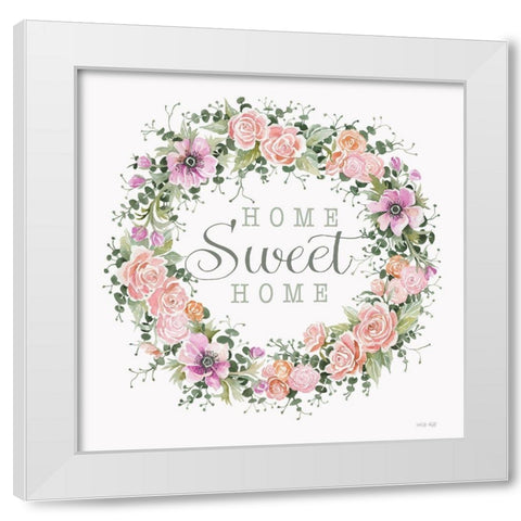 Home Sweet Home Floral Wreath White Modern Wood Framed Art Print by Jacobs, Cindy