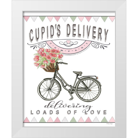 Cupids Delivery Bicycle White Modern Wood Framed Art Print by Jacobs, Cindy