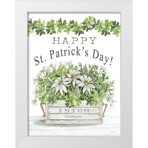 Happy St. Patricks Day Flowers White Modern Wood Framed Art Print by Jacobs, Cindy